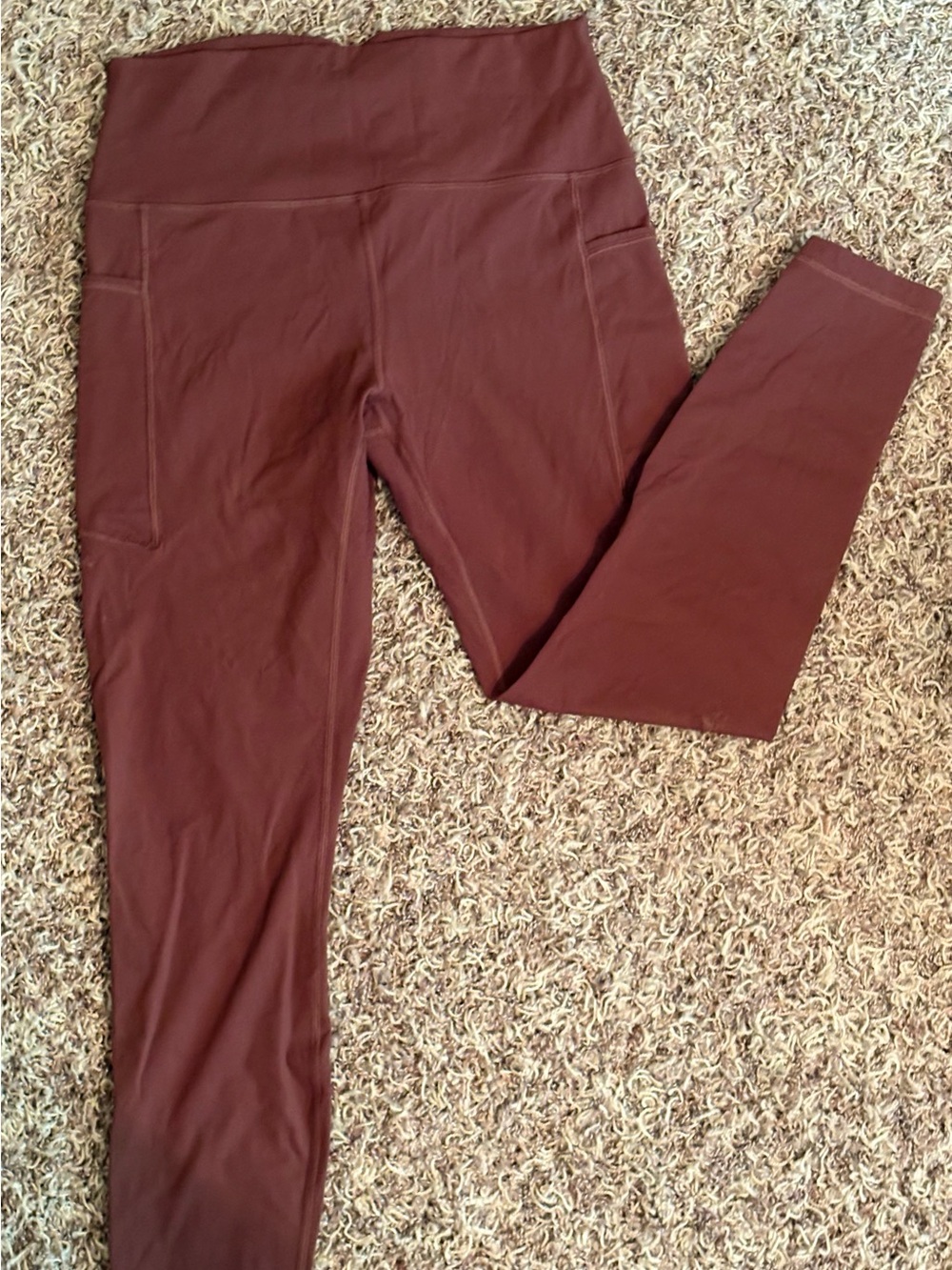 High-Waist Brown Hey Nuts Leggings with Side Pockets